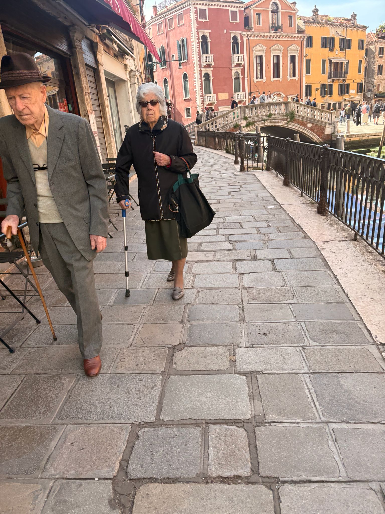 An elderly couple in Venice